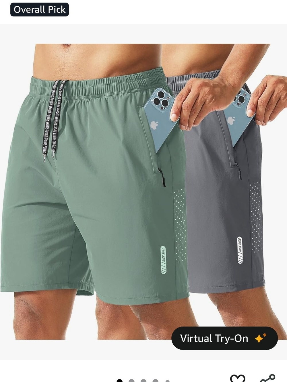 Men's Quick-Dry Active Shorts in Sage Green And Black